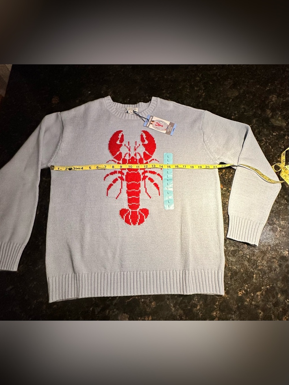 Mighty Fine Light Blue Crewneck Sweater with Red Lobster Graphic; NWT, Sz. L - Picture 6 of 9